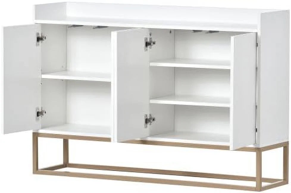 Modern Sideboard Buffet Cabinet with 4 Doors Adjustable Shelves Metal Legs White M589665