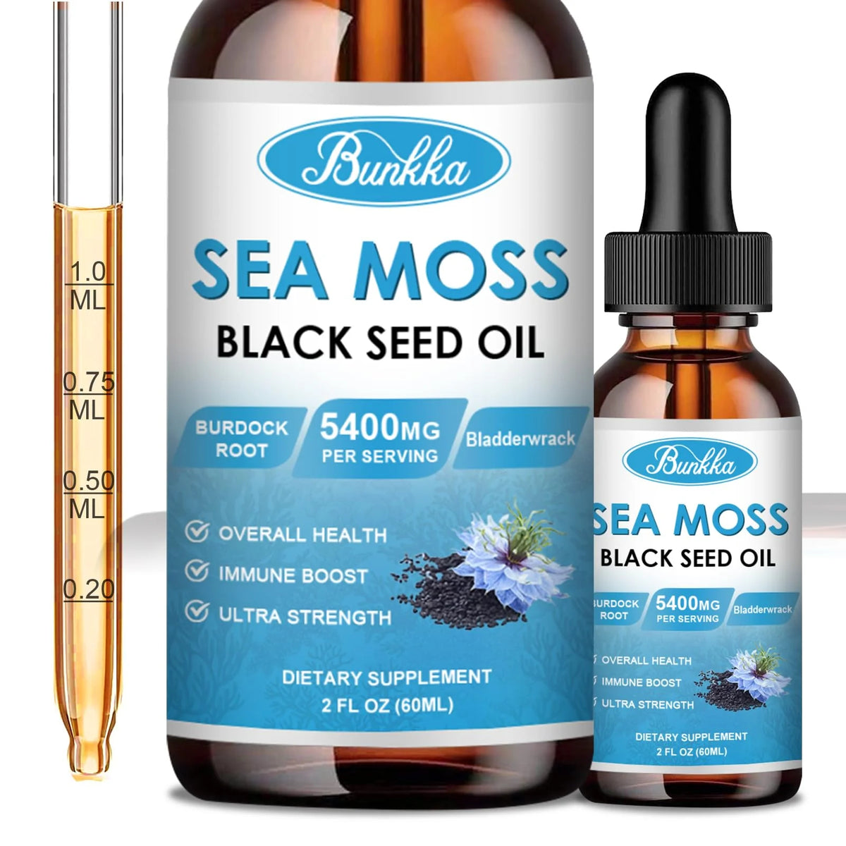 Sea Moss Black Seed Oil with Burdock Root Bladderwrack Vitamin C Vitamin D3 B56530
