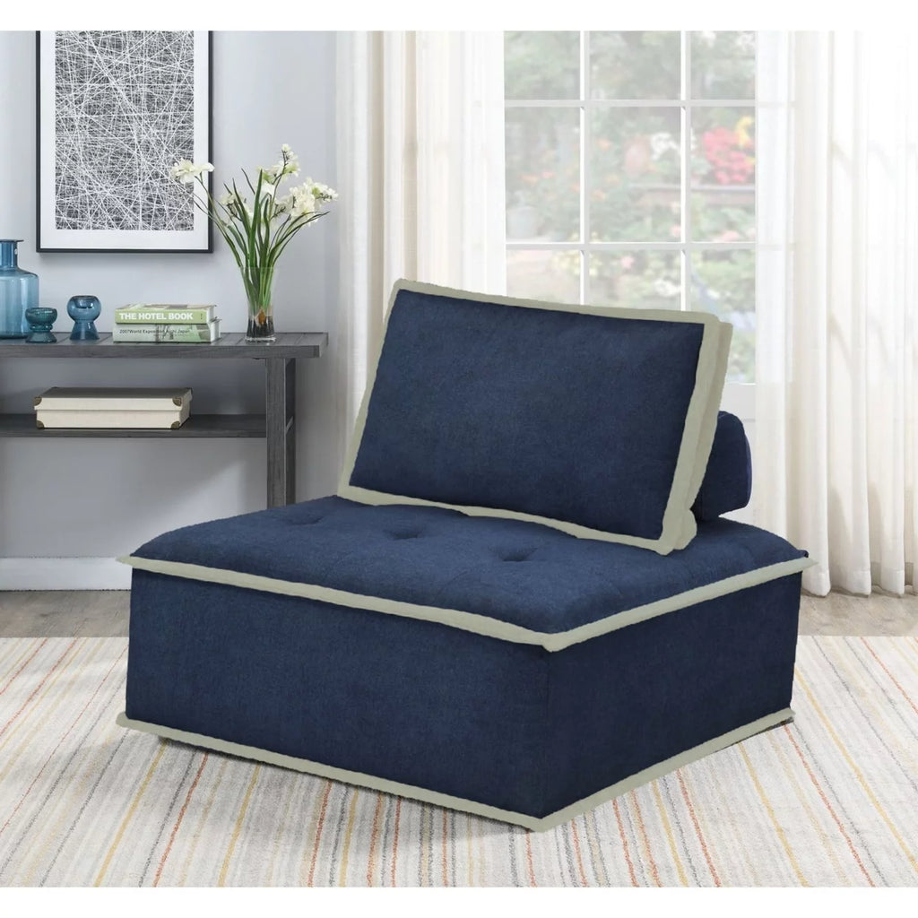 Navy Blue And Cream Fabric Armless Accent Chair A3931