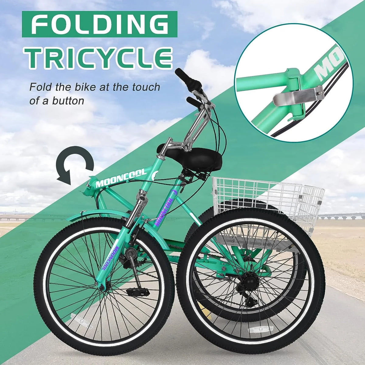 7 Speed 20/24/26 inch 3 Wheels Folding Tricycle with Basket P796936