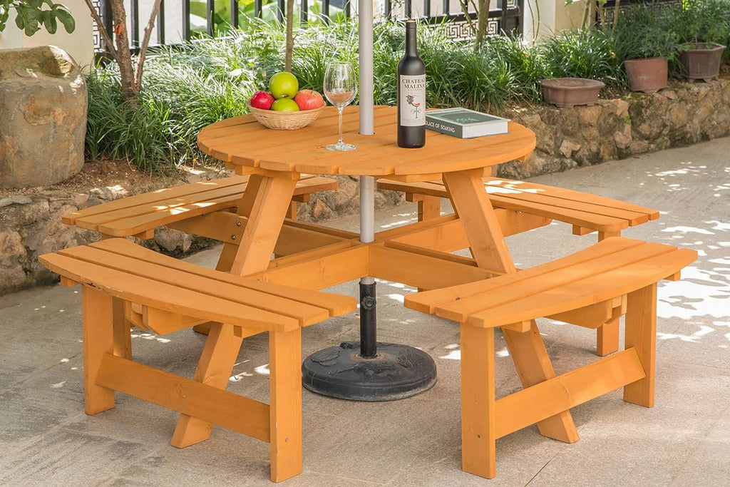 Wooden Round Picnic Table with Bench V2835