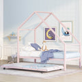 Twin Size Pink Metal House Platform Bed with Trundle A3290