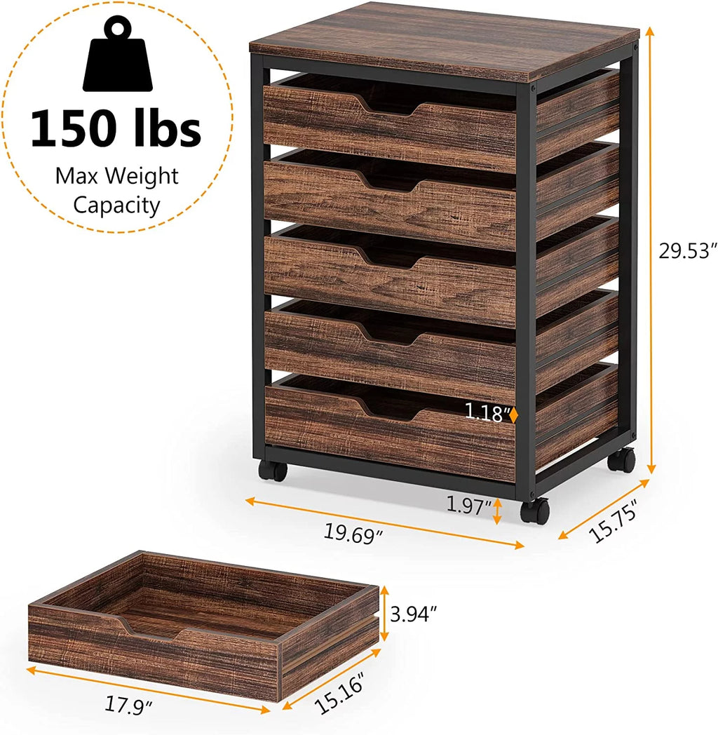 5 Drawer Wood Storage Dresser Cabinet with Wheels V9362