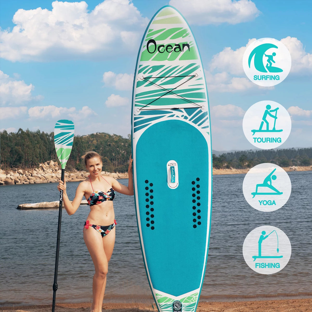 Light Green Inflatable Paddle Board 10'5''x33''x6'' with Paddle Backpack Pump T9777