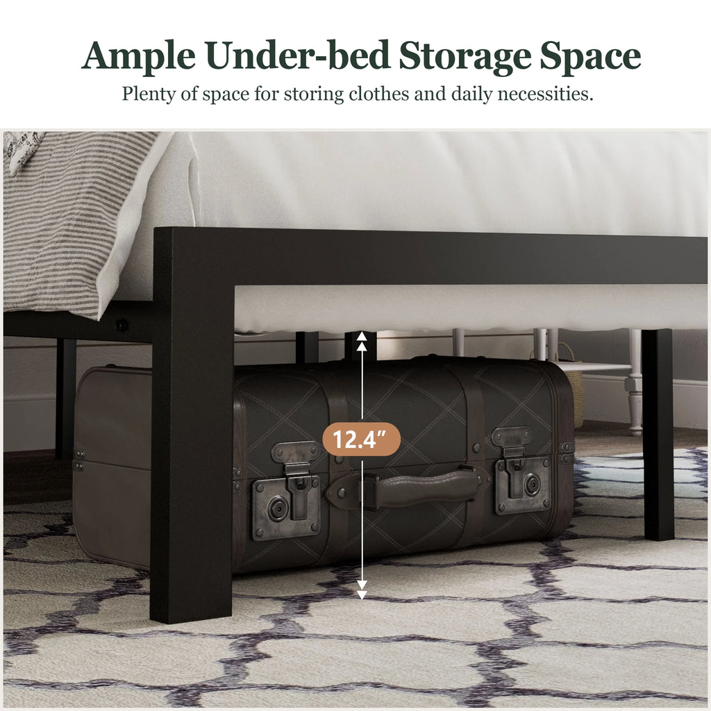 Twin Size Dark Grey Metal Platform Bed with Upholstered Headboard H718999