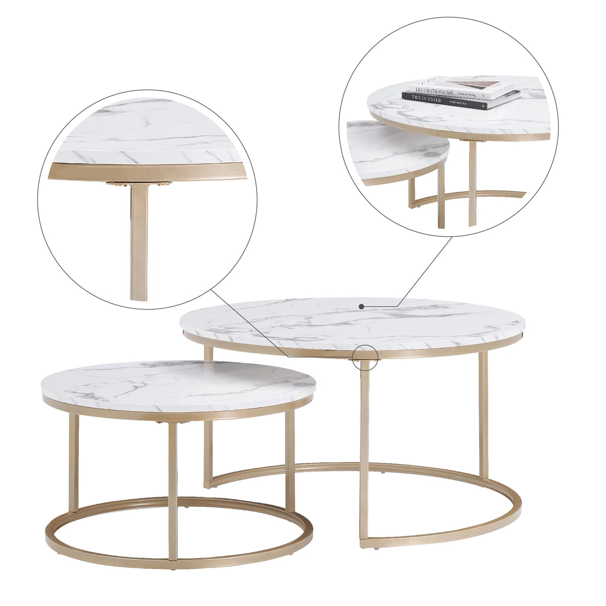White Faux Marble Top Round Nesting Coffee Table Set M8633