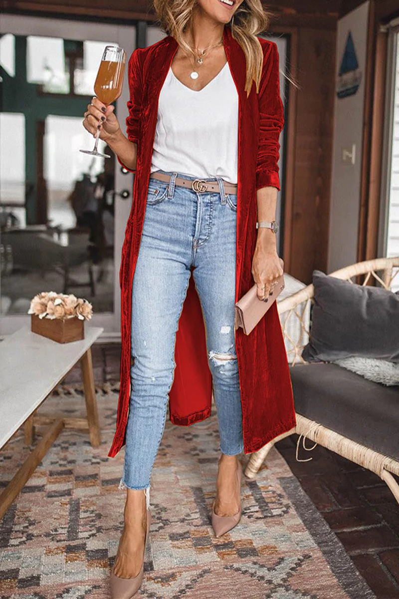 Solid Patchwork Cardigan Collar Outerwear A326220