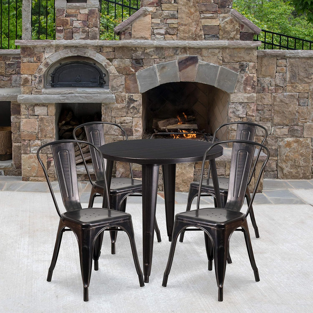 Commercial Grade 30 Round White Metal Indoor-Outdoor Table Set with 4 Cafe Chairs C3340