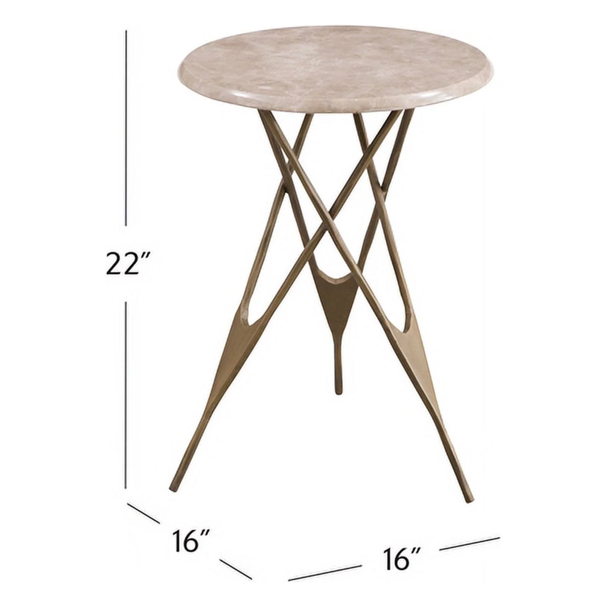 Antique Brass Accent Table with Beige Marble Top P430