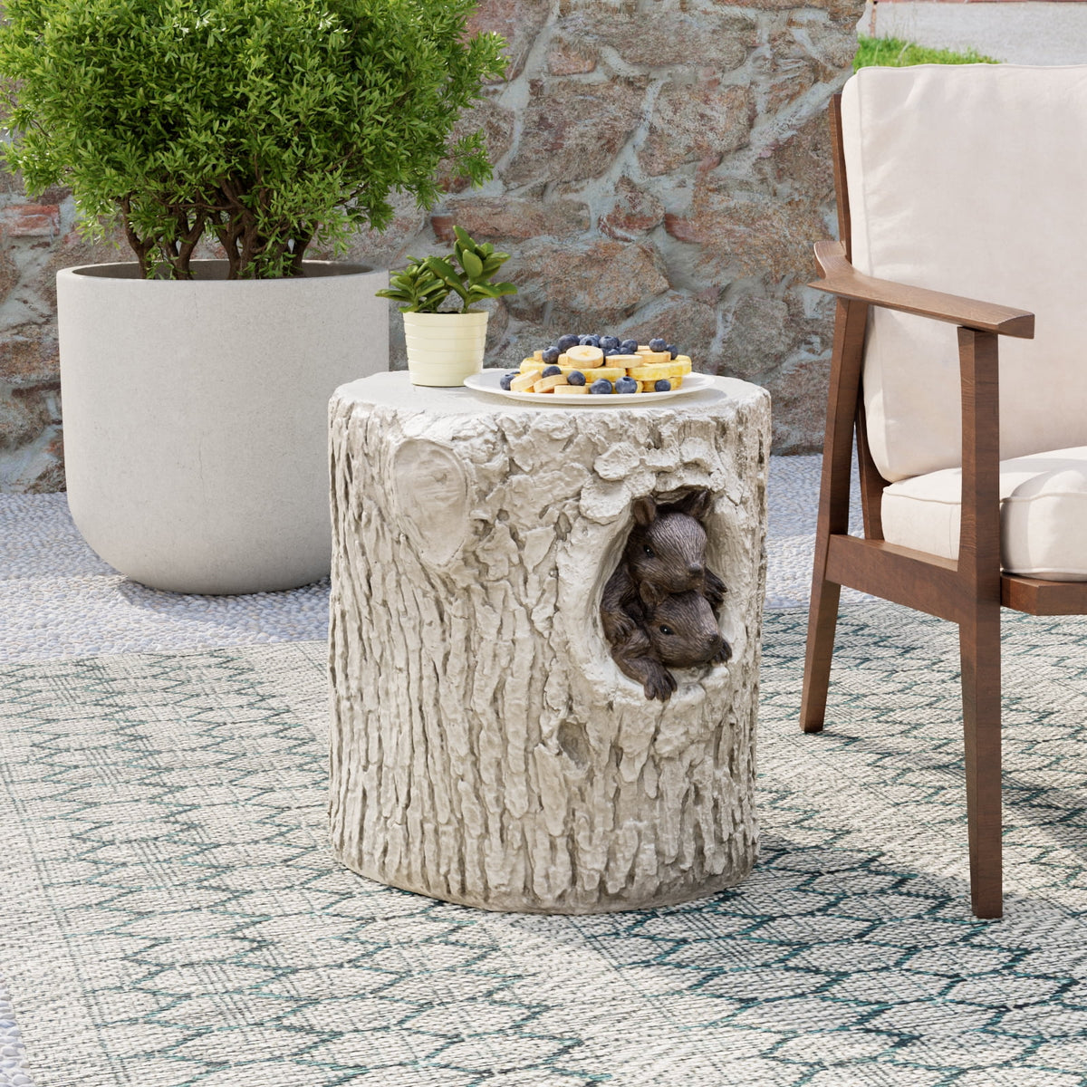Hand-Painted Wood Stump Stool L91292