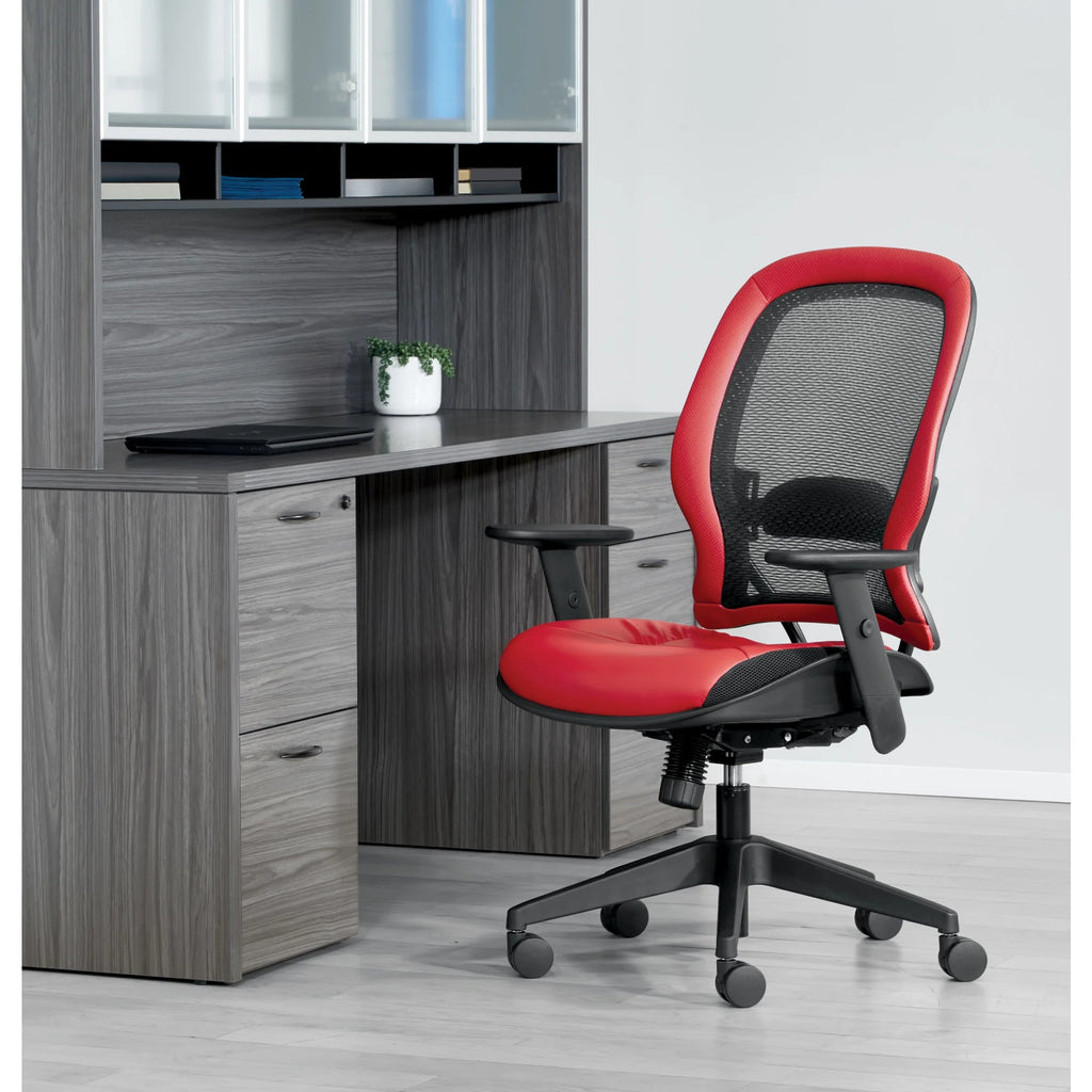 Dark Air Grid Back Managers Office Chair with Red Fabric Seat F726