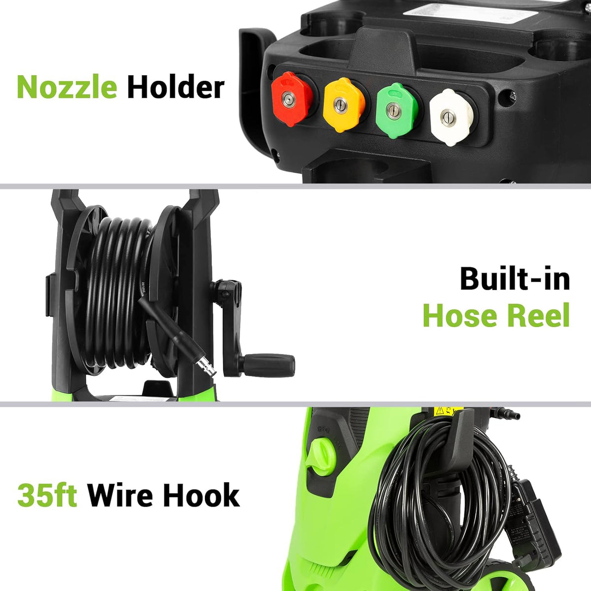 3500PSI Electric Pressure Washer with Hose Reel and 4 Nozzles J4777