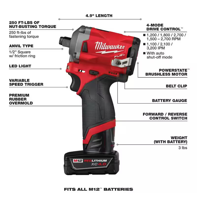 12V Lithium-Ion Brushless Cordless 1/2 in. Impact Wrench Kit with 3/8 in. Ratchet V975