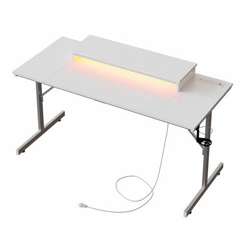 42 inch Black Marble Gaming Desk with LED Lights I299808
