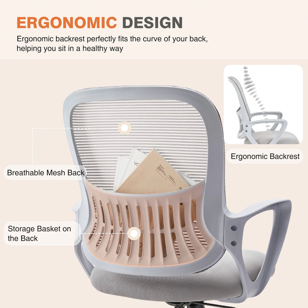 Ergonomic Mesh Office Chair with Fixed Armrest Gray J841082