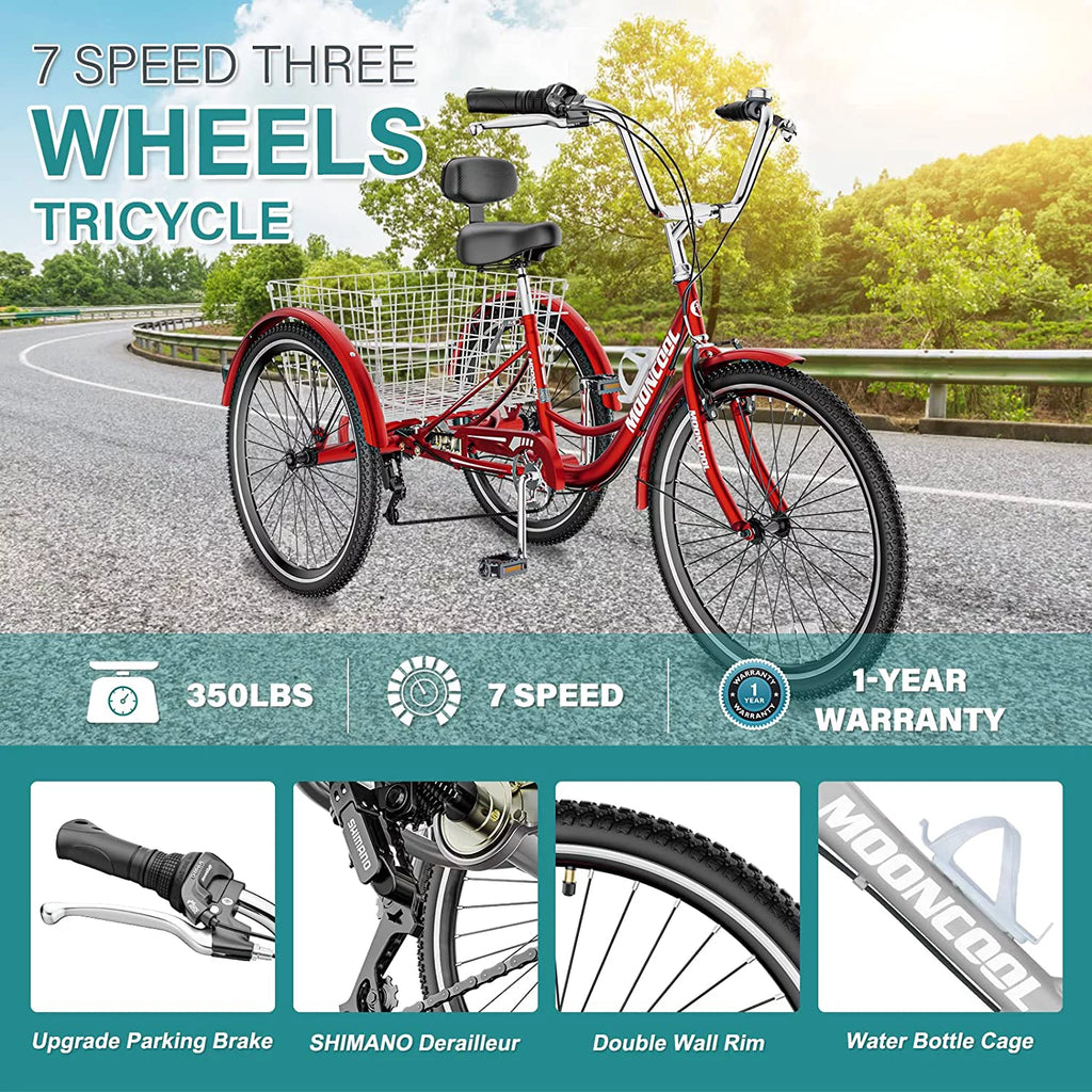 Adult Tricycles 3 Wheel 7 Speed Trikes with Basket A5047