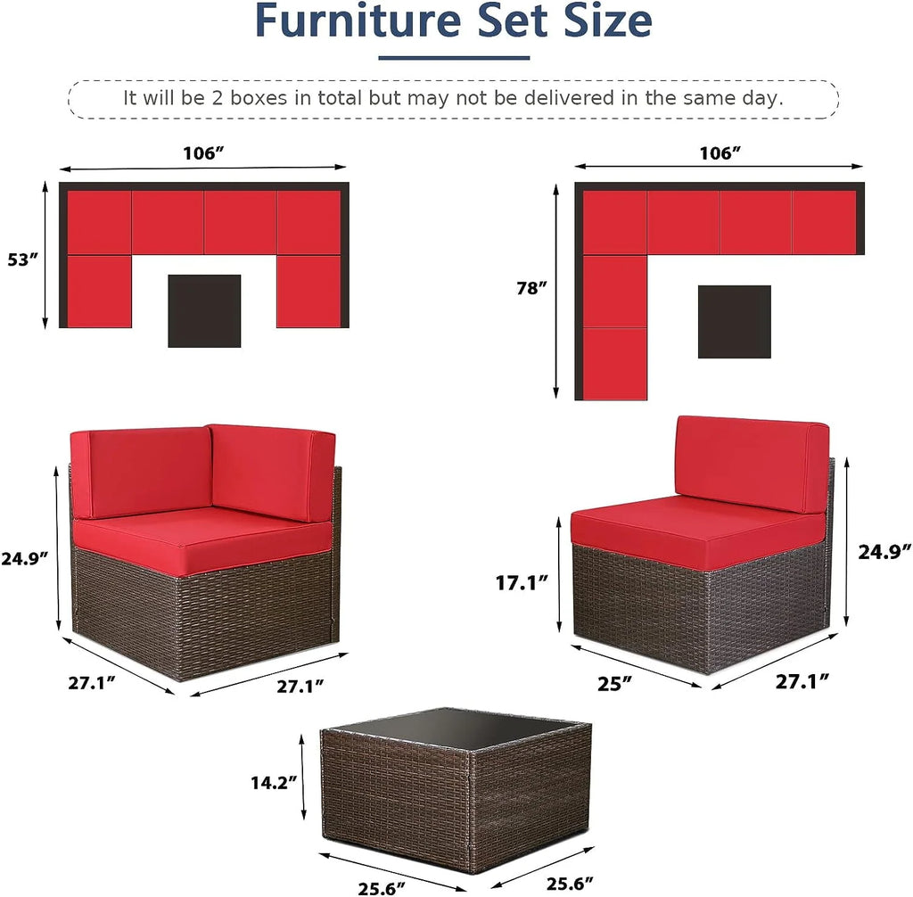 7-Piece PE Rattan Wicker Outdoor Sectional Sofa Set J419329