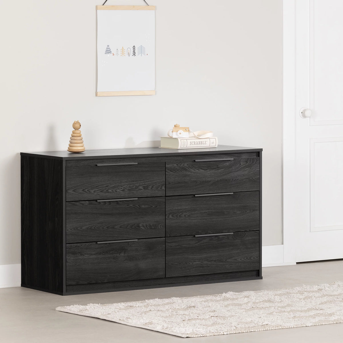 Contemporary 6-Drawer Double Dresser Gray Oak V776