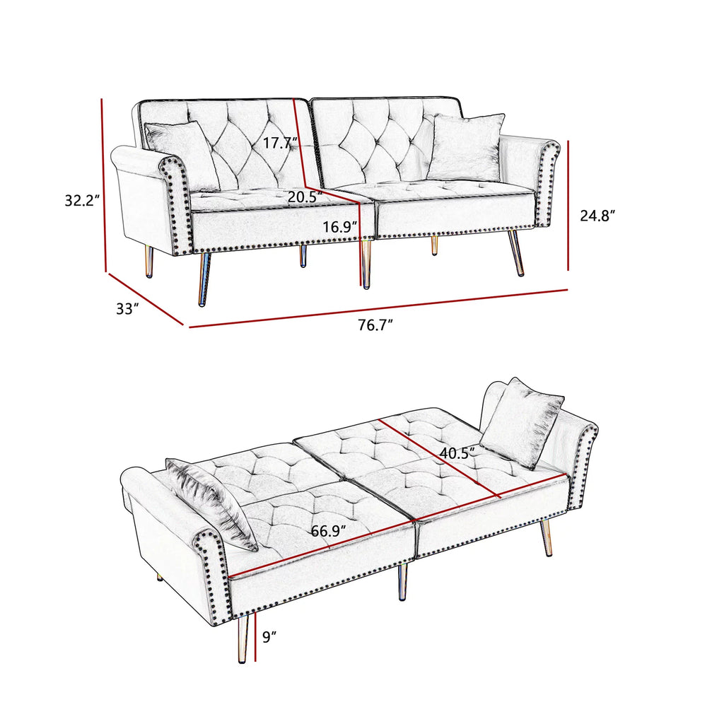 Black Velvet Tufted Futon Sofa Bed O5548