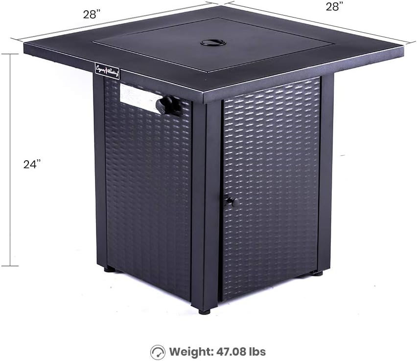 28inch Wicker Rattan Propane Fire Pit Table with Lid 50,000BTU H76032