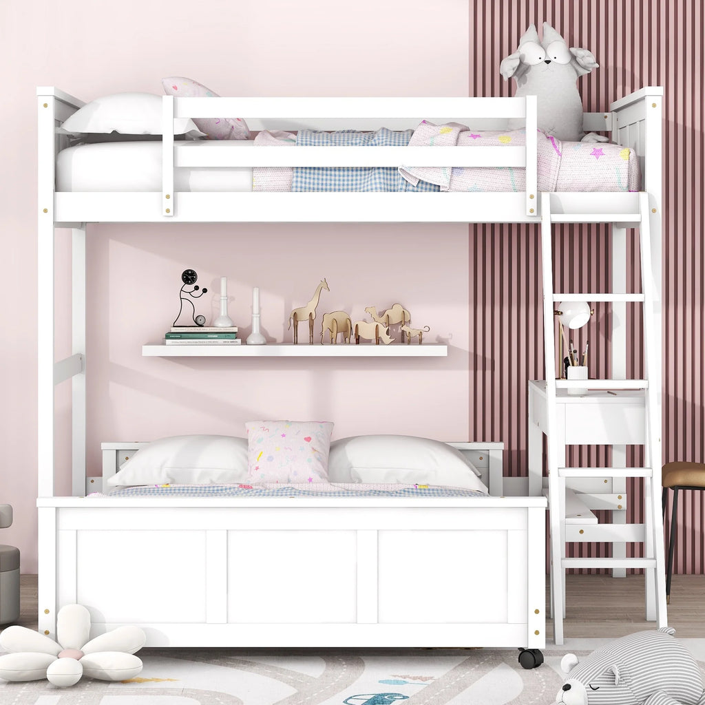 Twin Over Full Bunk Bed with Desk and Storage Drawers K91782