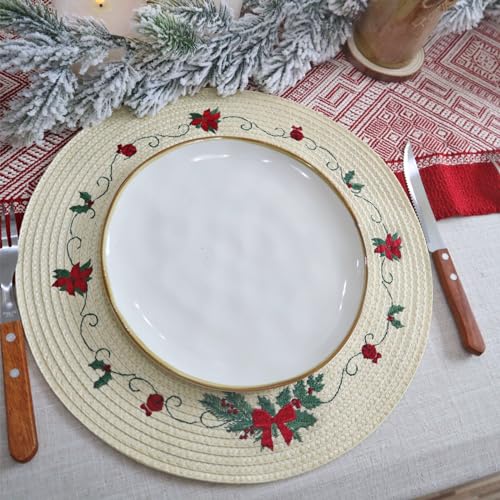 Christmas Placemats Set of 4 Round Embroidered Table Mats I94682
