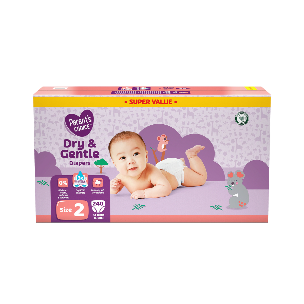 Dry & Gentle Diapers Size 2, 240 Count P3199