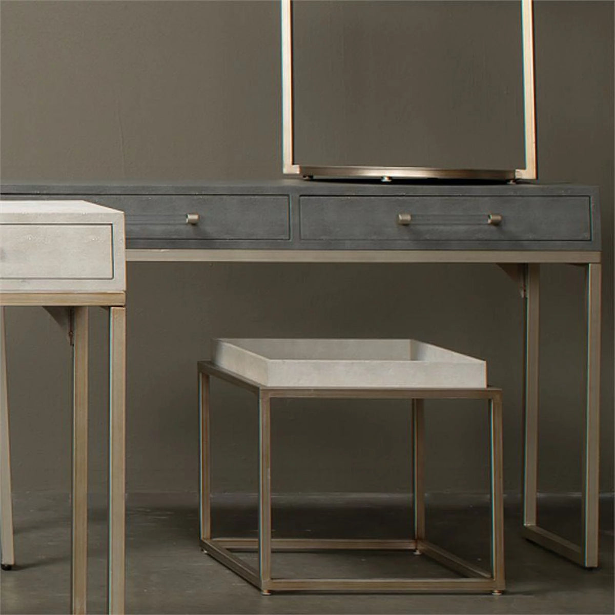 Gray Faux Shagreen Metal Console Table G478