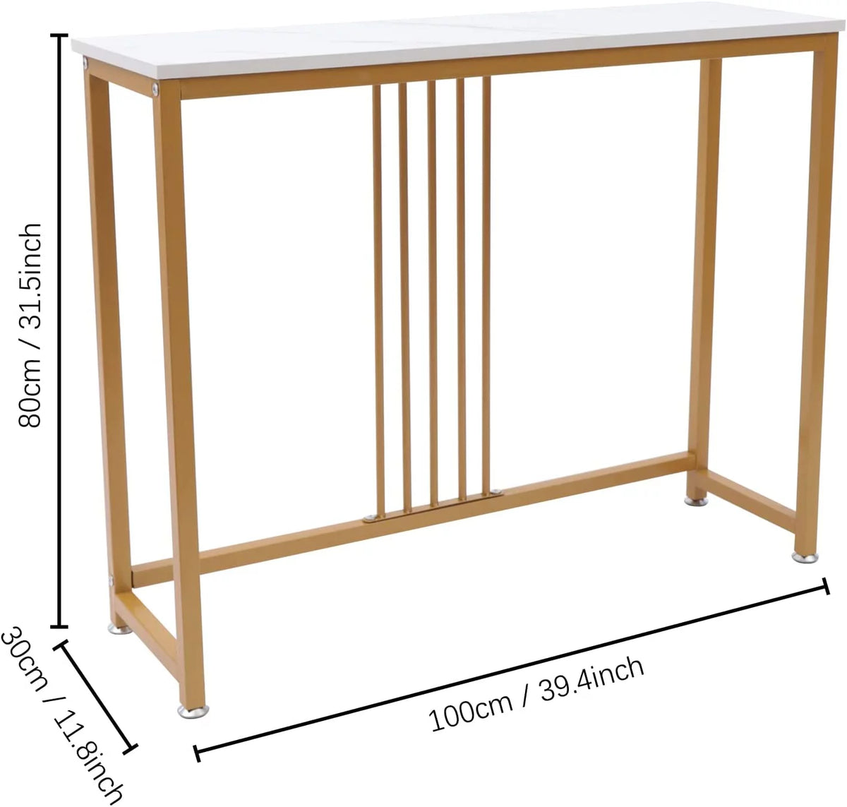 Gold and White Metal Wood Skinny Console Table Y1583