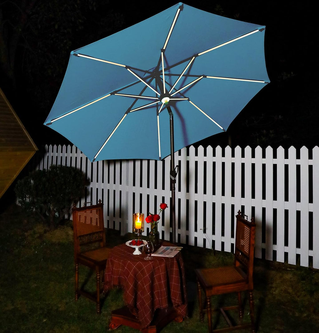 10 ft. Solar Powered LED Aluminum Patio Umbrella Sky Blue B742