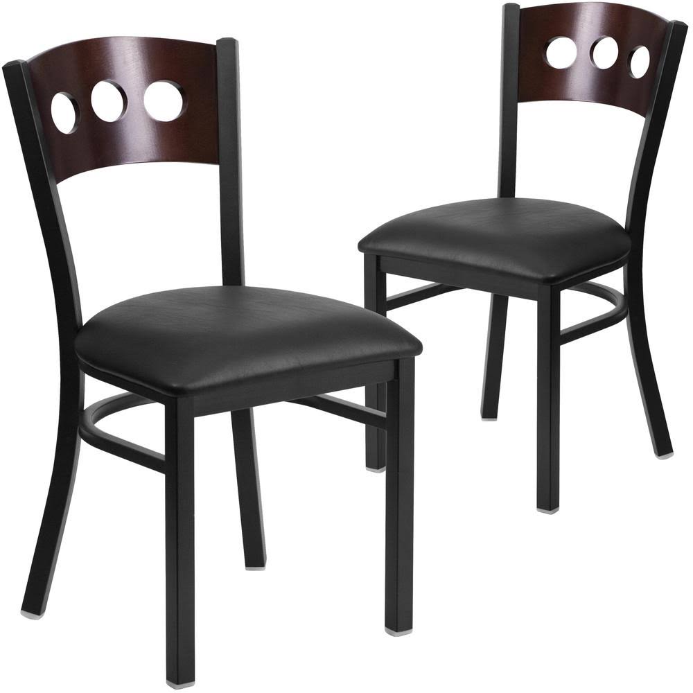 Walnut Wood Black Vinyl Seat Black Metal Frame Restaurant Chairs Set of 2 D4938