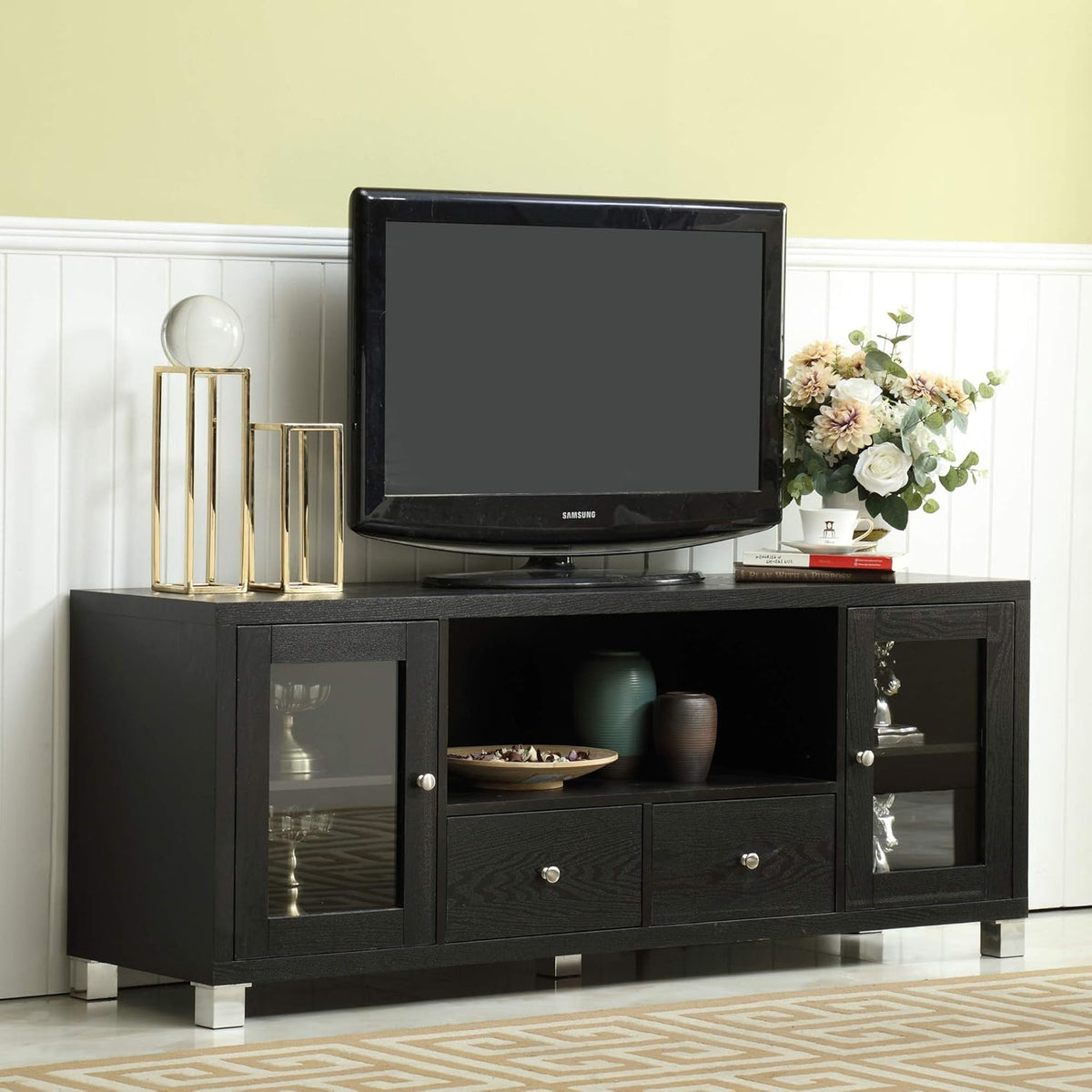 Black Wooden TV Stand with 2 Doors and Drawers S5906