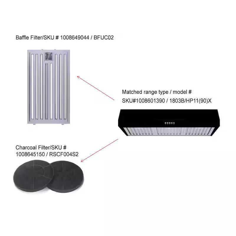 36 in. W Convertible Under Cabinet Range Hood in Black with LED Lighting and Charcoal Filter L967