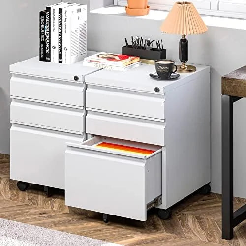 Black 3-Drawer Mobile File Cabinet with Lock V206