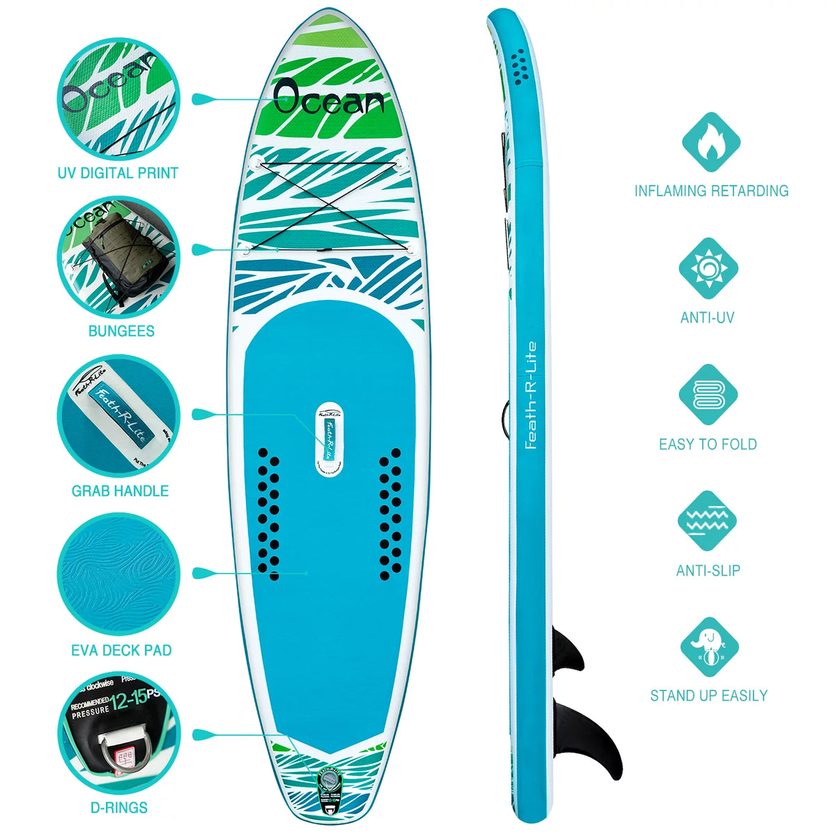 Light Green Inflatable Paddle Board 10'5''x33''x6'' with Paddle Backpack Pump T9777