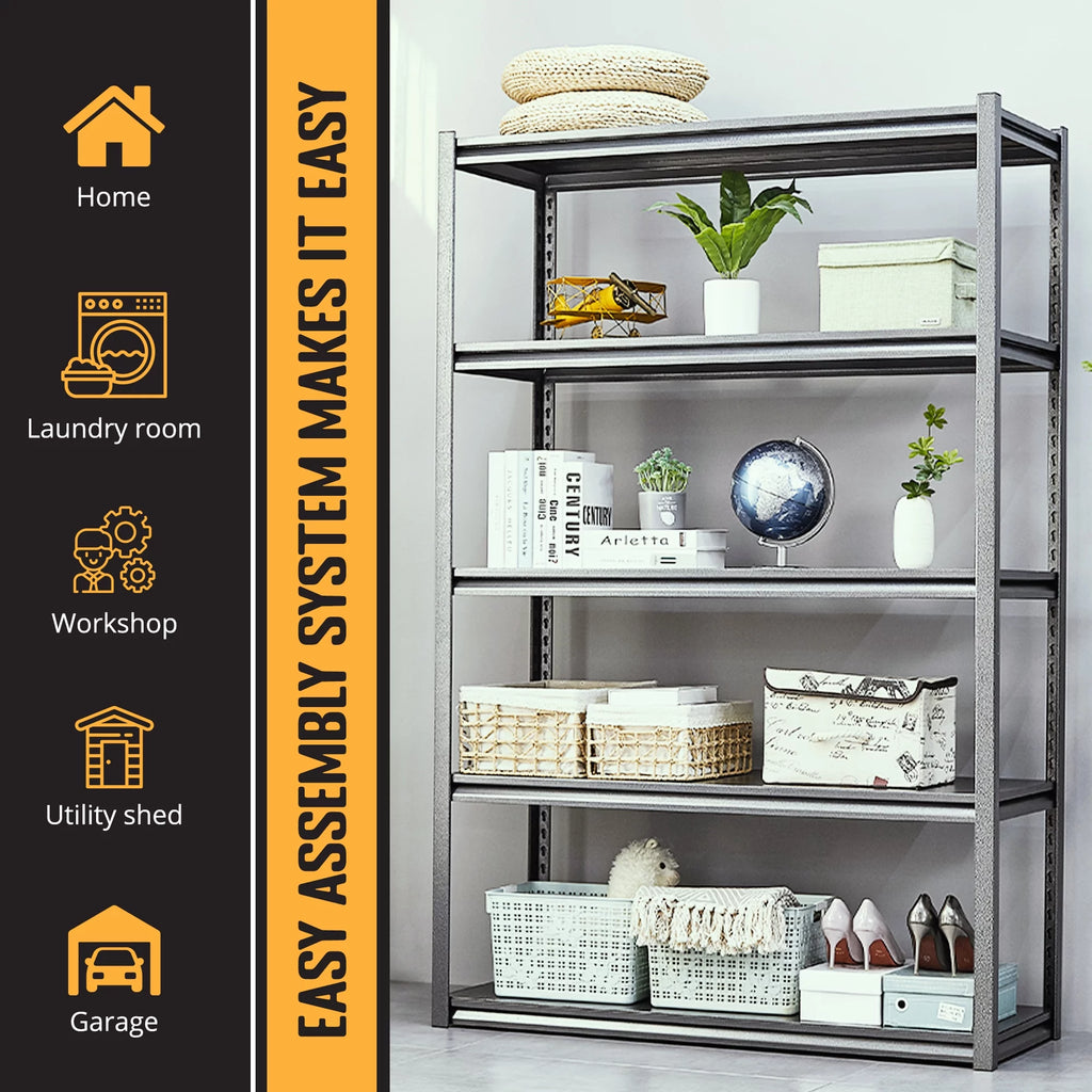 5 Tier Heavy Duty Adjustable Steel Storage Rack, Black E15856