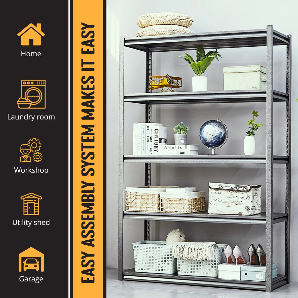 5 Tier Heavy Duty Adjustable Steel Storage Rack, Black E15856