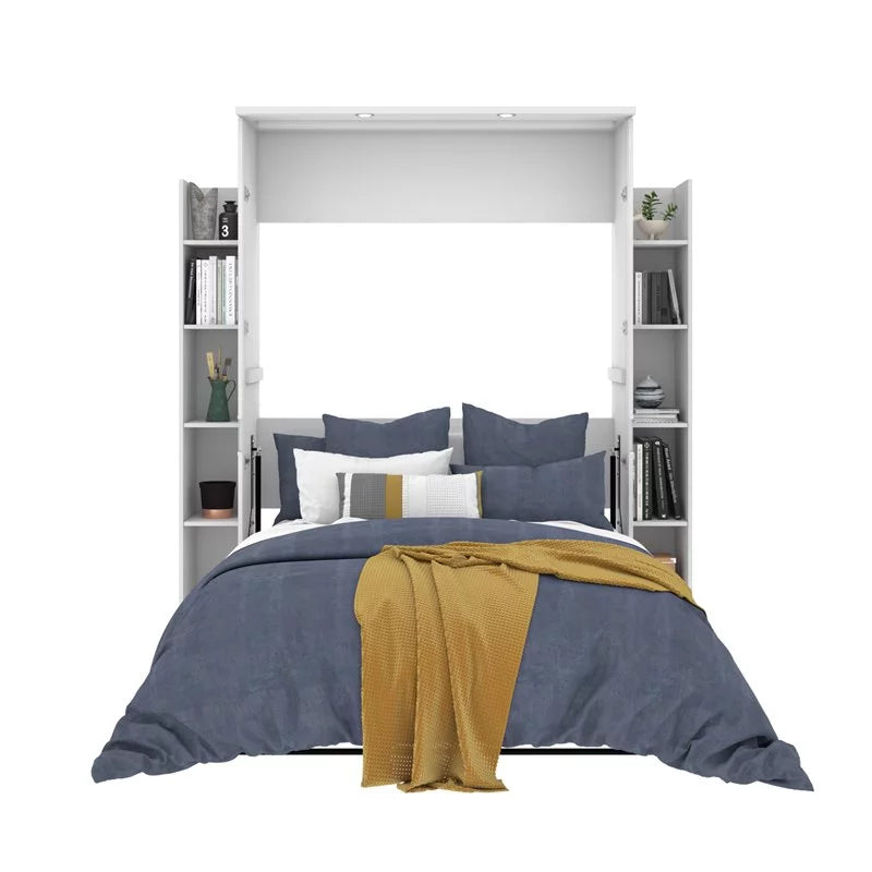 White Full Murphy Bed with 2 Storage Units V320