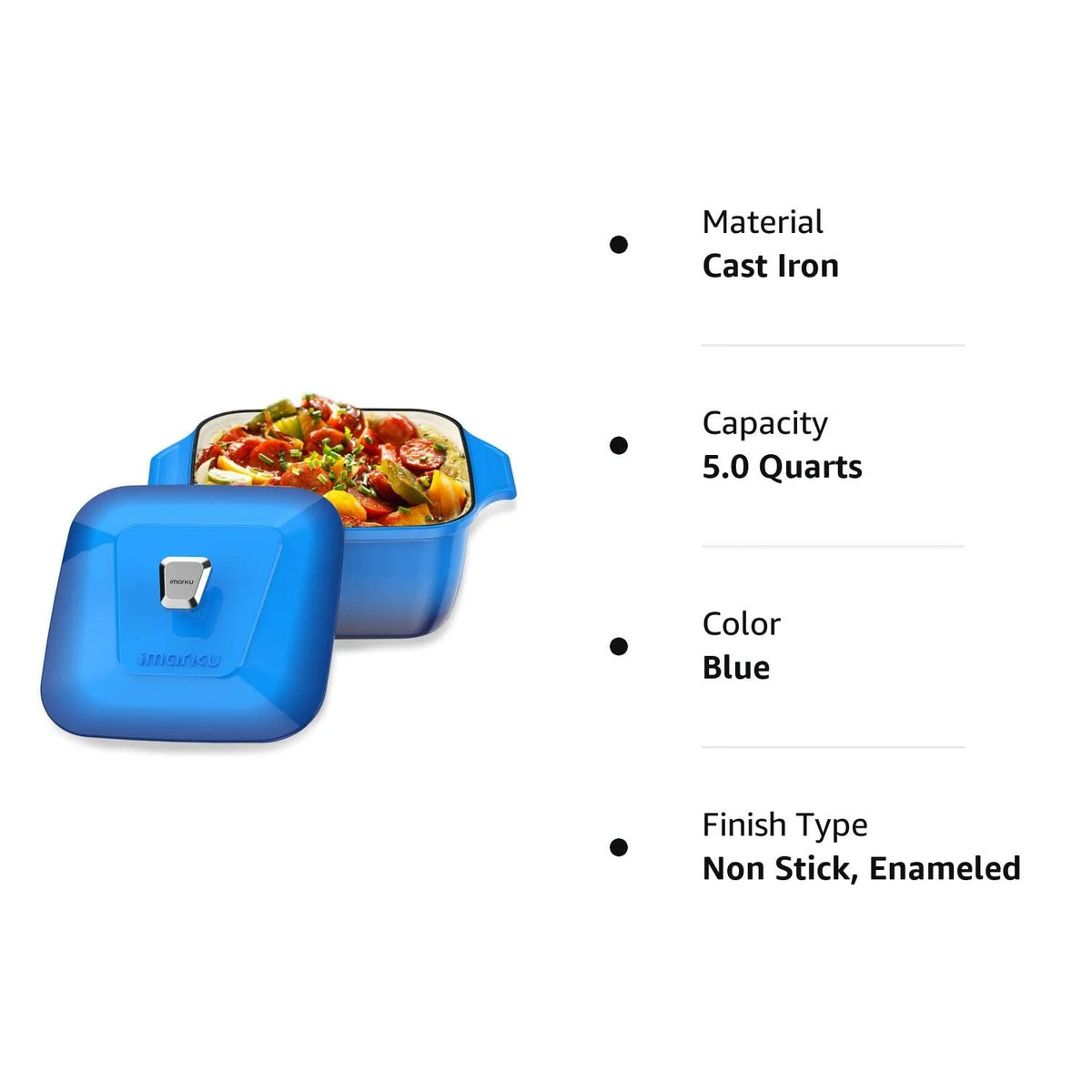 5-Quart Enameled Cast Iron Dutch Oven Pot with Lid Blue C6953