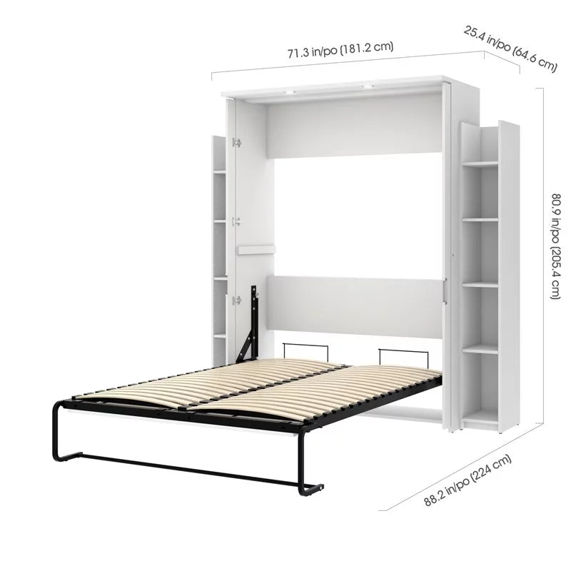 White Full Murphy Bed with 2 Storage Units V320