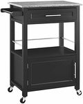Pine Wood Granite Top Rolling Kitchen Island Cart in Black C71300