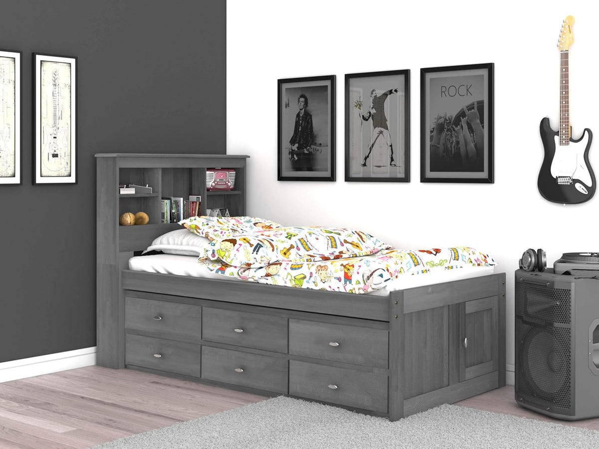 Charcoal Twin Bookcase Bed with 6 Drawers U206472