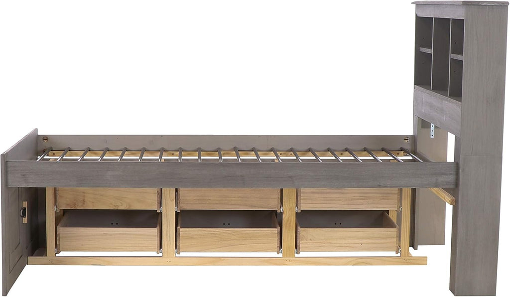 Charcoal Twin Bookcase Bed with 6 Drawers U206472