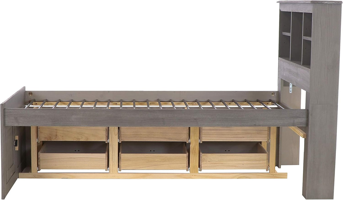 Charcoal Twin Bookcase Bed with 6 Drawers U206472