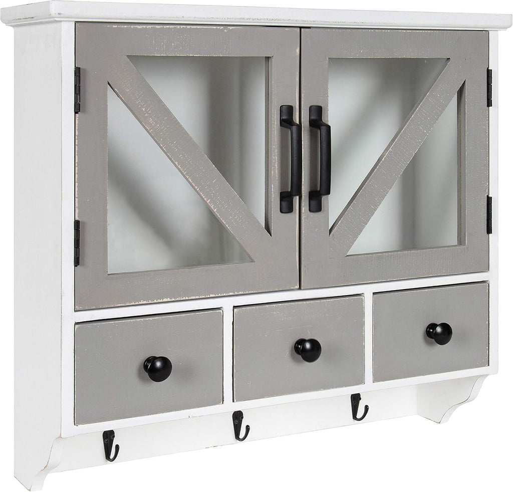 Rustic Wood Wall Cabinet with Magnetic Doors and Three Drawers Z546