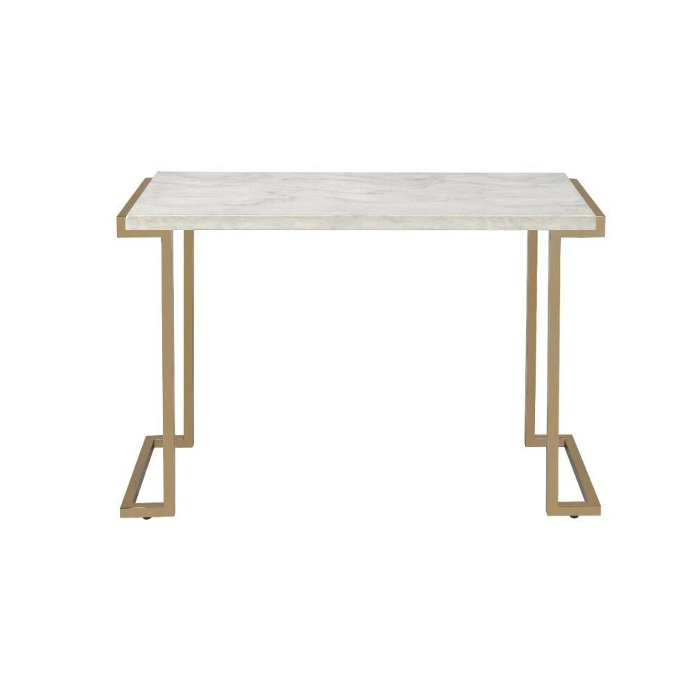 Faux Marble Top Champagne Finish Metal Base Console Table W8144