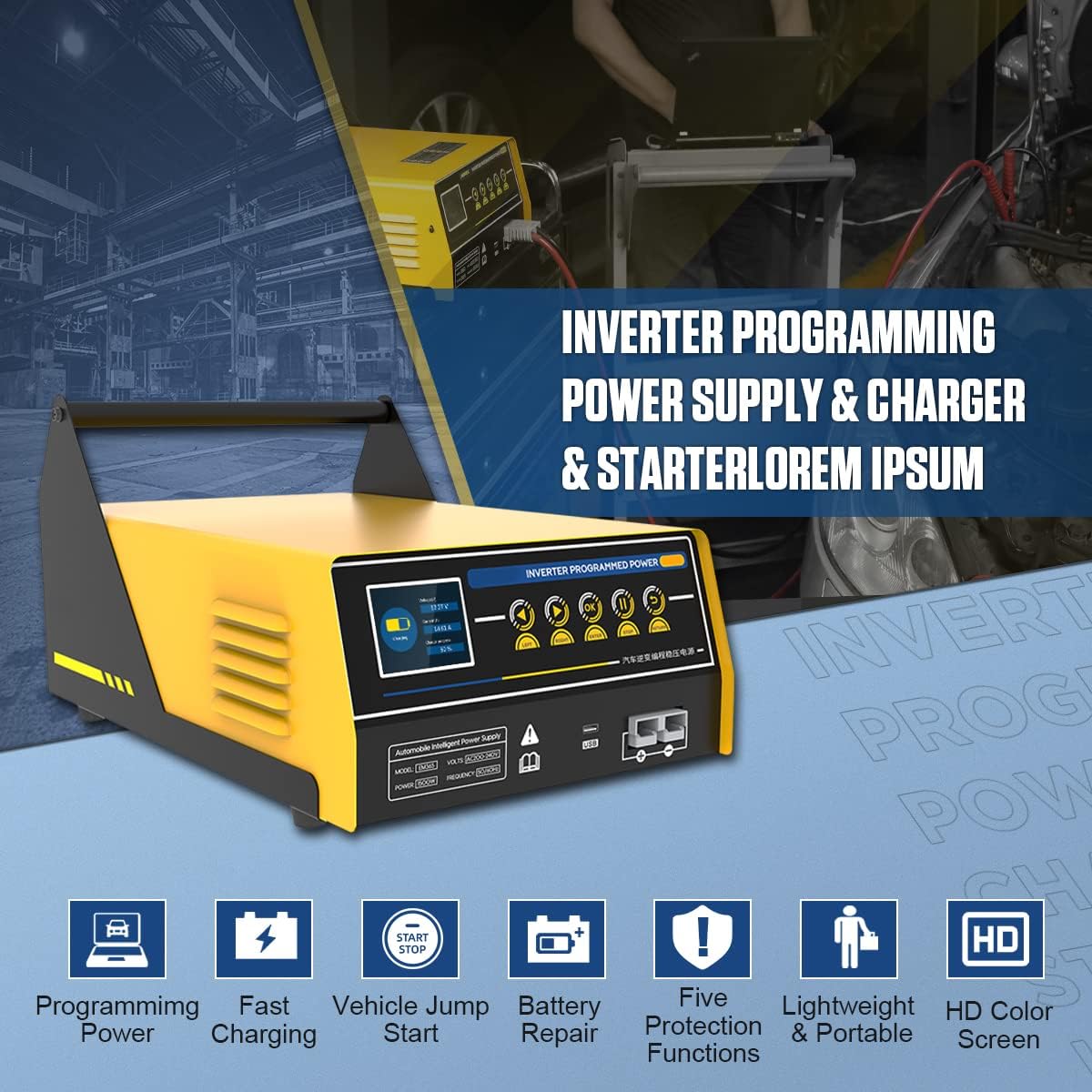 12/24V Car Battery Charger Jump Starter with LCD Display F408