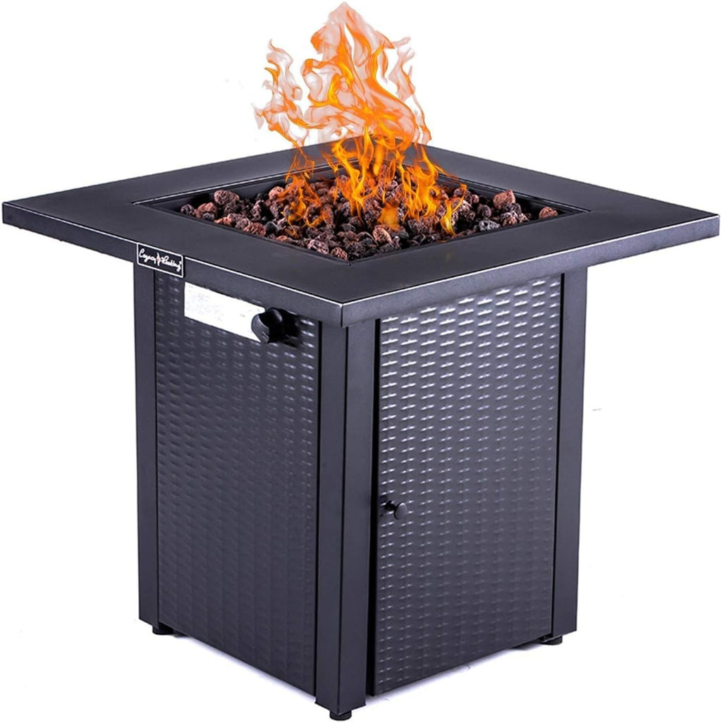 28inch Wicker Rattan Propane Fire Pit Table with Lid 50,000BTU H76032