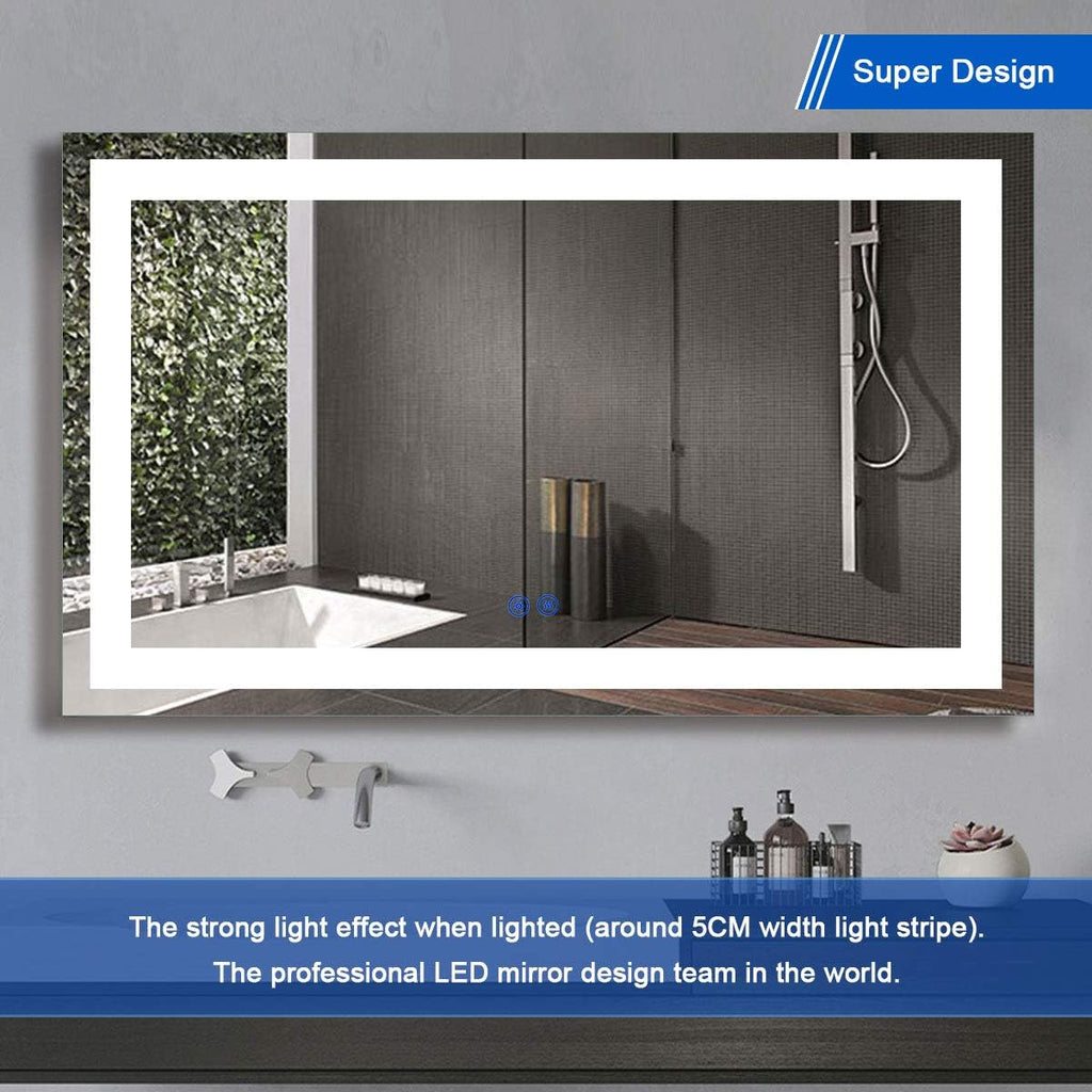 60 x 36 Inch Illuminated LED Bathroom Mirror with Smart Button, Anti Fog, Dimmable, Bluetooth Speakers Q865317