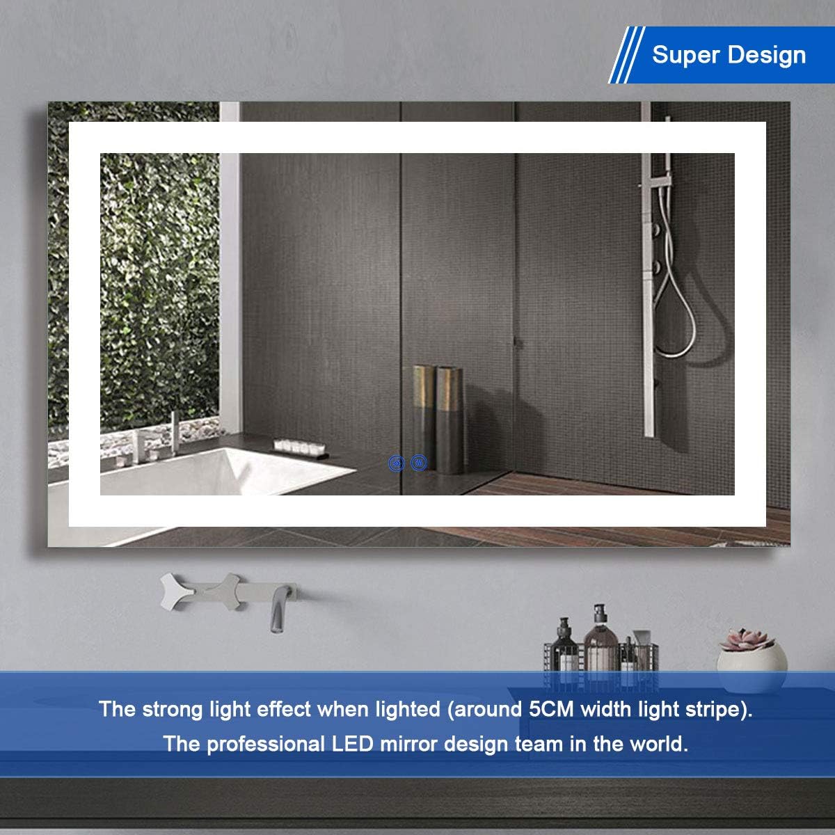 60 x 36 Inch Illuminated LED Bathroom Mirror with Smart Button, Anti Fog, Dimmable, Bluetooth Speakers Q865317